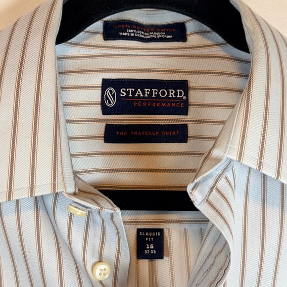 Stafford Men's Performance White/Black Striped Dress Shirt Classic Fit 15/32-33 - Picture 3 of 8